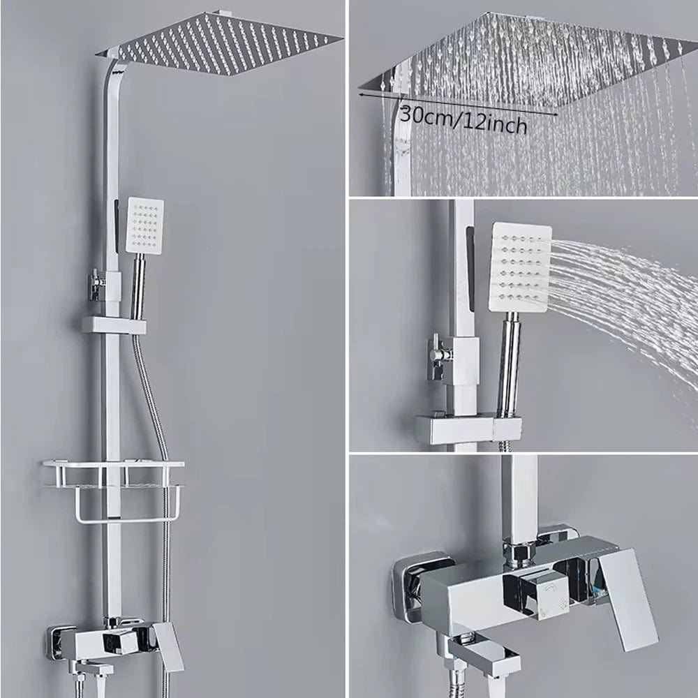 Robinet Salle de bain - Colonne de Douche HydraJet Chrome Pommeau 30cm