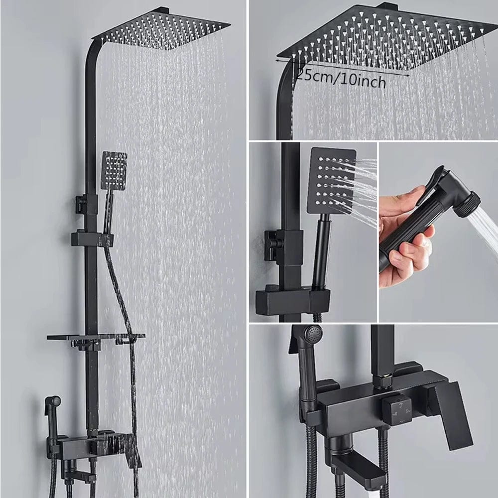 Robinet Salle de bain - Colonne de Douche HydraJet Noir| Robié® Pommeau Noir 25cm