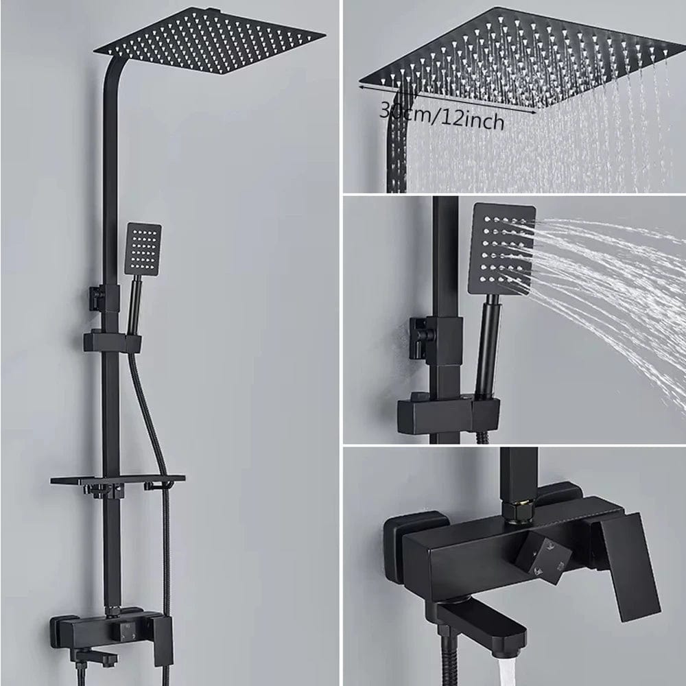 Robinet Salle de bain - Colonne de Douche HydraJet Noir| Robié® Pommeau Noir 30cm